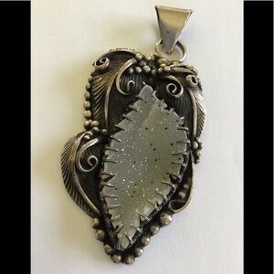 Huge Sterling Floriate Style Druzy Pendant Venus